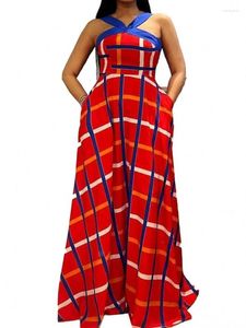 Casual Dresses Off Shoulder Sexy Printed Vintage Dress Women Summer Fashion Sleeveless Long Ladies Clothes Femme Robe Red Vestidos Maxi