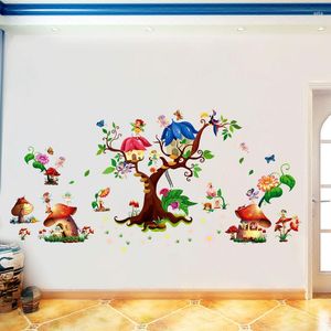 Adesivos de parede Butterfly Flower Fairy Green Tree Folhera para garotas de quarto garotas