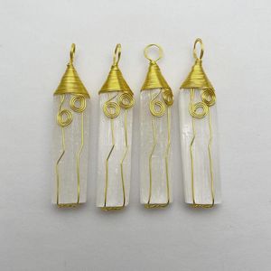 Naszyjniki wiszące moda naturalny gips sznurek złoty kolor kamienny naszyjnik biały selenit leczenie kryształowy majster