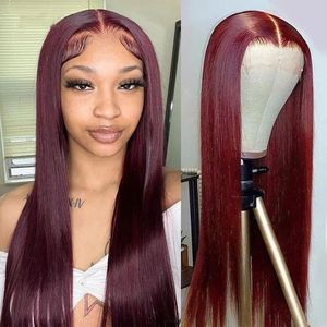 99J Bone 220%Densidade de renda reta perucas frontais para mulheres cor de renda cor de renda cor de renda cor de vinhos Red Human Hair Wigs