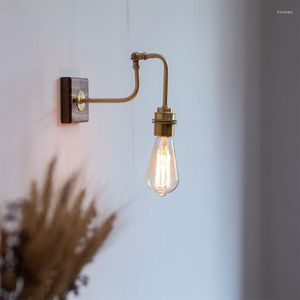 Vägglampa tradition japansk trä bas koppar sovrum korridor trappa kaffestång ljus hem deco fixturer 110v 220v