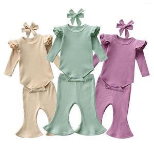 Kleidungssets 3PCs Geborenes Kind Mädchen Frühling Herbst Kleidung Langarmbodys Hosen Kopfschmuck Outfits Outfits