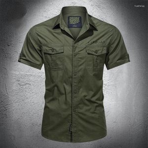 Camicie casual maschile camicia militare manica corta cargo cotone uomo solido tascabile lavoro verde kaki pesca escursionistica 5xl