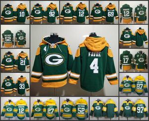 Green Bay''Packers''men 33 Aaron Jones 12 Aaron Rodgers 4 Brett Favre Custom Green Lace-Up 풀오버 Hoodie