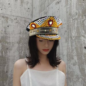 Berets Bridal Captain Hat Crystals For Male Female Dancing Comedian Actor