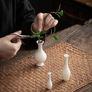 Planters Zen Mini Small Vase White Porcelain Guanyin Jade Holy-Water Ornament Flower Arrangement Ceramic Tea Ceremony Decoration