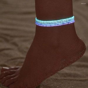 Anklets 4PCs Bohemian Handmade Beaded Anklet Seed Bead Glow Colorful Ankle Bracelet On The Leg Foot Trendy Jewelry For Women Men