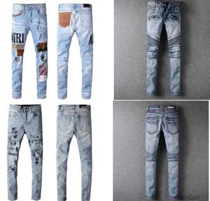 2022 Hiphop Hiphop Hiphop Fashion Brand Jeans Embroidery Patch fold Stitching Men039s Designer Motorcycle Riding Slim Pants6704319