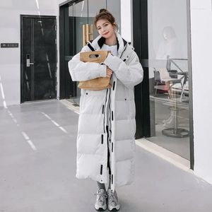 Frauen in Down 2023 Winter X-Long Jackets Frauen Kapuze-Baumwollmäntel Dicke warme Parka Jacke weibliche Mantelschwarz/Beige