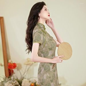 Этническая одежда Yourqipao Summer 2023 Улучшенство зеленого Cheongsam Fashion Retro Performance Китайское вечернее платье Qipao для женщин