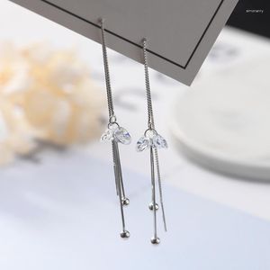 Dangle Earrings 925 Sterling Silver bow Zirconia long for women Charmファッションアクセサリーギフト高品質のジュエリートレンド