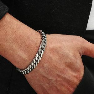 Link Bracelets Punk 6mm 8mm Men's Stainless Steel Curb Cuban Solid Chain Silver Color Hip Hop Male Bracelet Daily Jewelry Gift