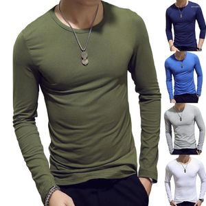 Camisetas masculinas camisa de camisa longa leeve algodão mola de algodão masculina de manga cheia camisetas casuais redondas