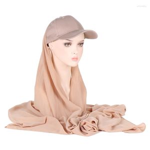 Abbigliamento etnico 2 in 1 chiffon hijab sciarf sportivo berretto da baseball con scialle estate da donne musulmane outdoor Accessori islamici