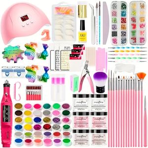 Acrylic Nail Art Kit-Nail Art Manicure Set Acrylic Powder Brush Glitter File French Tips UV Lamp Nail Art Decoration Tools Nail Drill Kit For Beginners With Everything