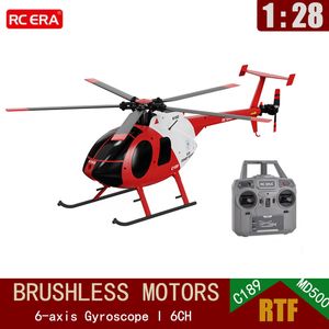 Aeronaves RC elétrica Era 1 28 C189 Helicóptero de pássaro Tusk MD500 Modelo de simulação sem escova Dual Modelo 6 Eixo Gyro Toys L230818