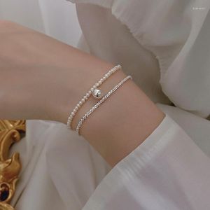 Länk armband mode silver pläterad gipsophila pärla dubbel lager armband kvinnor fina smycken för bröllopsfest gåva