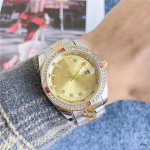 Women's Watch Men Watches 32mm Quartz Movement Gold rostfritt stål Watch Band Movement Diamond Bezel