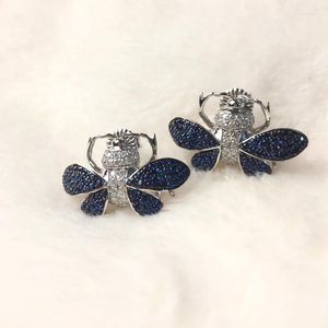 Stud Earrings Cute Bee Earring Blue Color For Women Fine Jewelry Female Gift 925Sterling Silver With Cubic Zircon