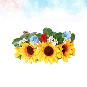 Bandanas Yellow Sunflower Hair Wreath Wedding Headpiece Simulate Lifelike Floral Headband Beach Garland Pography Props for Holiday