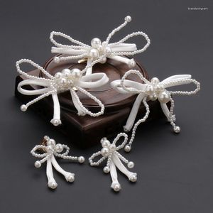 Brincos de colar Definir decoração de cabelo branco pérola arco ornamentos feitos à mão jóias de casamento de noiva Barretas de miçangas