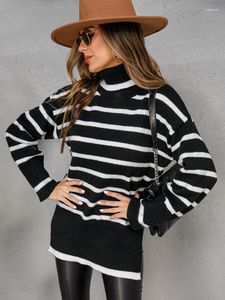 Women's Sweaters Ladies Autumn Winter Sweater Women Turtleneck Pullover Tops Striped Loose Casual Chic Streetwear Jumpers Female