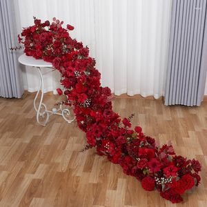 Decorative Flowers Red Rose Hydrangea Large Flower Ball Artificial Green Plants Row Runner Wedding Backdrop Decor Floral Wall Party Props