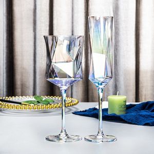 Vinglas Nordic Luxuly Crystal Home Transparent Colorful Polygon Diamond Champagne Glass Goblet Cup Golden Edge Bar Barware 230818