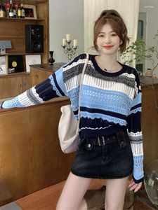 Kadın Sweaters Kadın Sonbahar Kış Kazak Kore 2023 Tasarım Düşünce küçük benzersiz güzel üst kısa uzun kollu örgü D4678