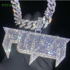 colar cadeia de moissanita gelada jóias moissanite letras diamantes pendente colar personalizado pingente hip hop 925 prata pingente personalizada