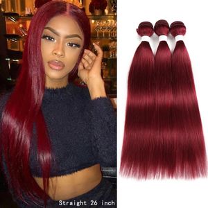99J/бордовые прямые человеческие пакеты для волос 8-26 дюймов бразильские плетения волос наращивания 3/4 шт.