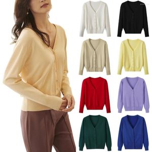 Kvinnors stickor Slim Look Cardigan 22 färger Autumn Spring Long Sleeves Korean Style V-Neck Knit Sweater UV-Cut Top Thin Oversize