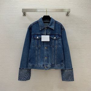 2023 Autumn Blue Panelled Denim Jacket Long Sleeve Lapel Neck Buttons Single-Breasted Jackets Coat Short Outwear B3G201622