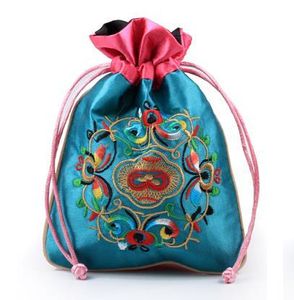 Caixas 10pcs 16.5x12cm saco de jóias, bolsa de presente cor misturada, bordado de seda de cetim flor artesanal estilo tradicional chinês