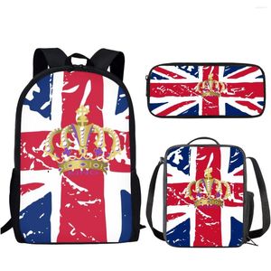 Bolsas de escola bandeira americana com coroa 3pcs Conjunto de jovens feminino Backpack Backpack Cartoon Impressão Lápis/lancheira para adolescentes meninos meninas meninas