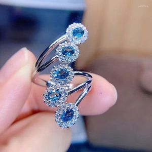 Cluster Rings Natural Topaz Ring Gift London Blue 3x4mm High Jewelry Cafficer Carving Сертификат S925 Silver