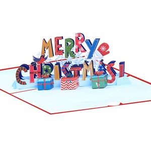 3Dハッピーホリデーカードメリークリスマスハンドメイドキリガミ折り紙グリーティングカードお祝いパーティーの祝福用品