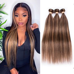 Highlight Bündel Malaysian Straight Human Hair Bündel Ombre Braun gerade Haarbündel 3 Bündel Remy menschliches Haarverlängerungen