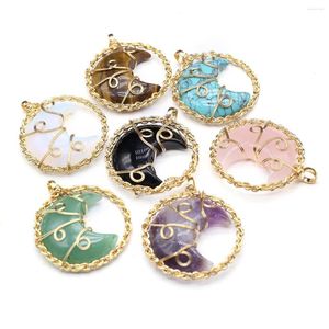 Pendant Necklaces 1Pcs Natural Stone Pendants Gold Color Wire Wrap Amethyst Turquoise Charms For Jewelry Making Diy Women Earring