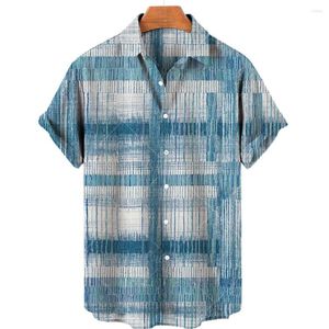 Camisas casuais masculinas 2023 Tops de manga curta lapela harajuku verão 5xl impressa tipo listrado tipo