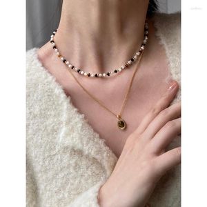 Chains Skyfish Tiger Eye Stone Retro Necklace With Natural Black Agate Commuting Collarbone Chain Travel Party Accessories