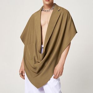 Coletes masculinos 2023 Moda de verão masculino Shawl lapela sem mangas lrregular Coat colete manto sólido fora roupas