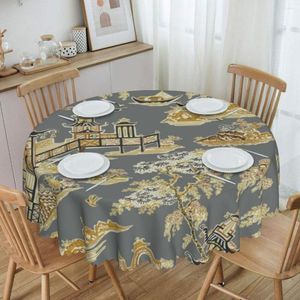 Table Cloth Round Tablecloth 60 Inches Kitchen Dinning Waterproof Gray And Gold Chinoiserie Covers