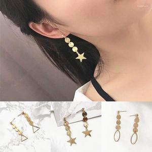 Studörhängen Vintage Gold Color Star Triangle Round Geometric Oval Long Earring for Women Brincos Party Jewelry Gift