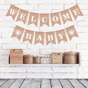 Välkommen Baby Burlap Bunting Banner Flag Handwriting Baby Shower Banner för Baby Shower Welcome Sign Baby Photo Prop Gender Reveal 1224580