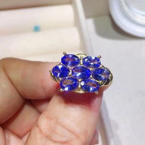 Anel de tanzanita de luxo para a festa 18k Placamento de ouro Total de 3,5ct 4mm 6mm Prata natural 925 jóias de pedras preciosas