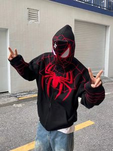 Erkek Hoodies Sweatshirts y2k fermuarlı hoodies Amerikan Gotik Örümcek Desen Büyük Boy Hoodies Erkekler ve Erkekler Punk Hip-Hop Gevşek Hoodies Street Wear 230815