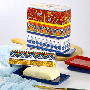 Plates Ceramic Butter Box With Lid Dish Cheese Plate Dessert Cake Pan Tray Dim Sum Fruit Bowl Snack