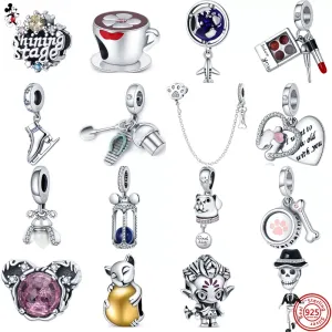 925 Silver Fit Pandora Charm 925 Armband Hourglass Coffee Cup Pendant Paw Print Bones Safety Chain Charms For Pandora Charm 925 Silver Beads Charms