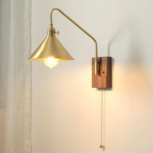 Wandlampe Japanische Retro -Messingstudie Wohnzimmer Schlafzimmer Bett Badezimmer Esshalle Flur Flur